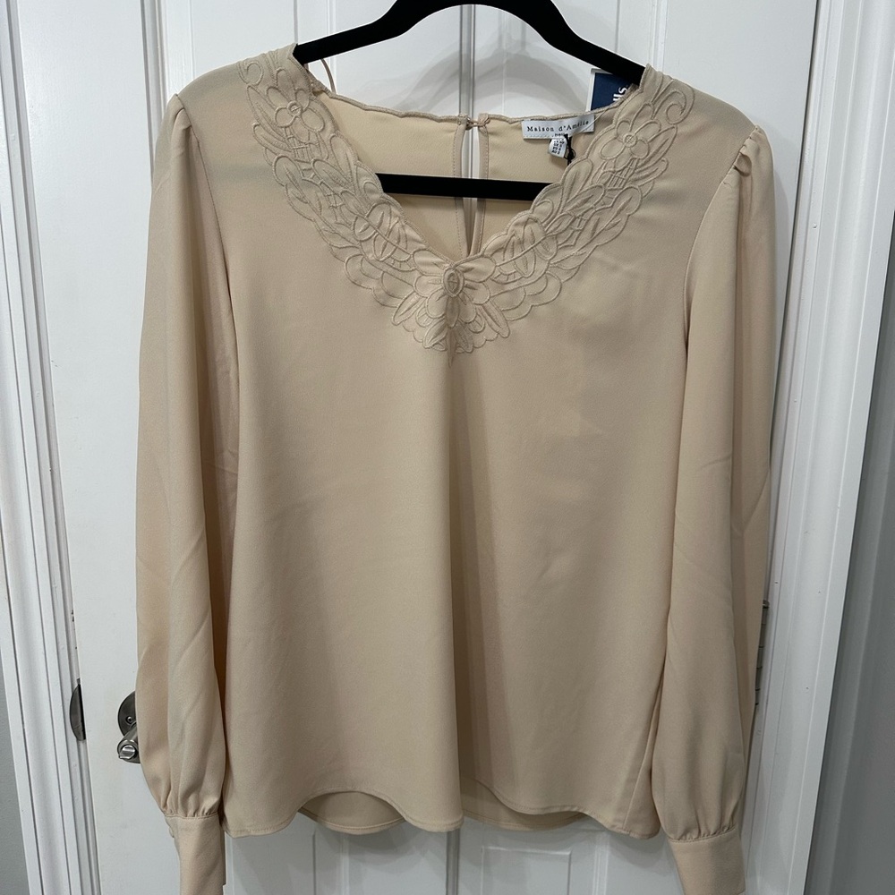 Maison D'Amelie Cream Embroidered Women's Top